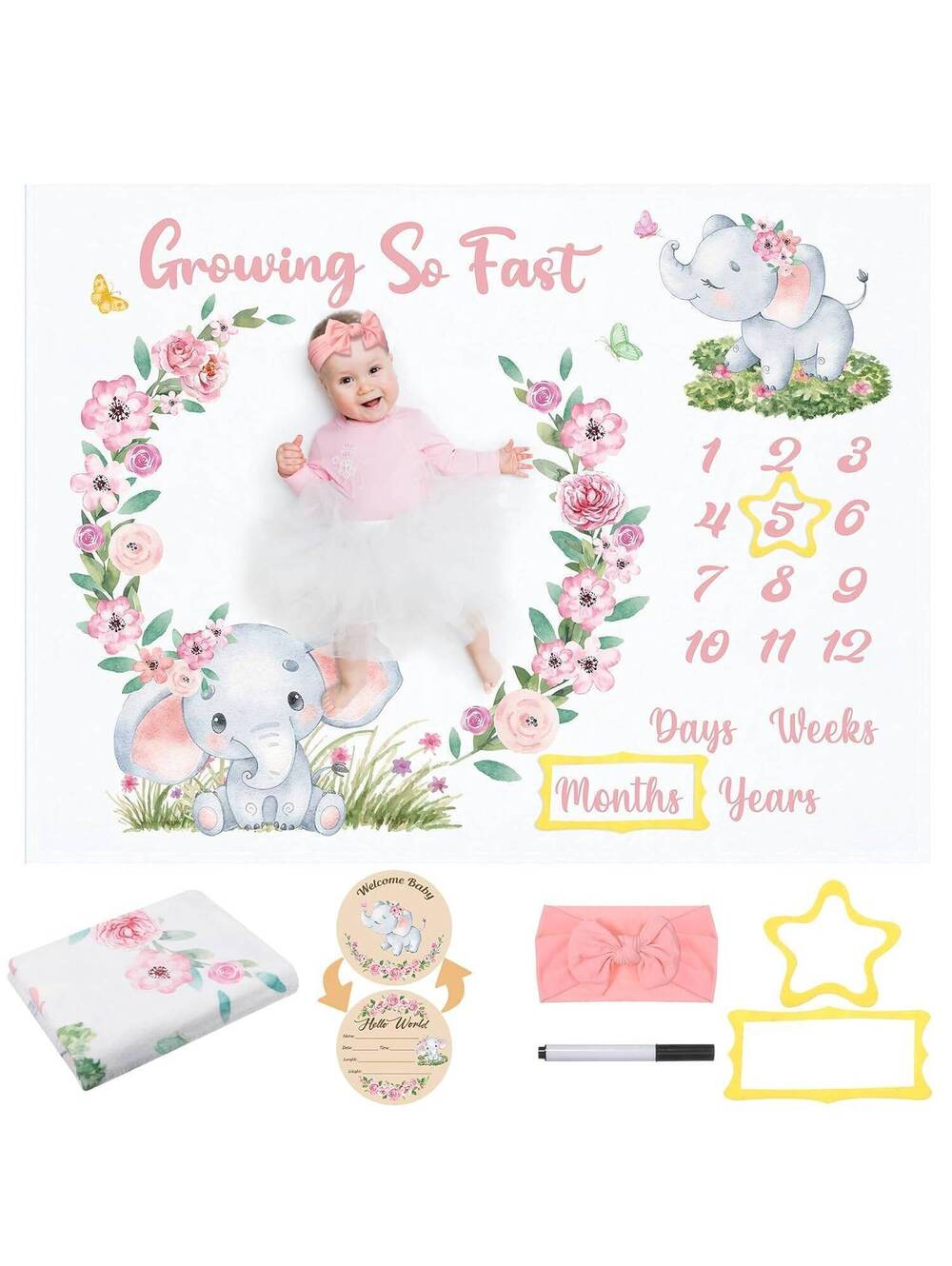 Baby Girl Monthly Milestone Blanket Set, 50x39 Inch, baby blanket